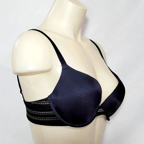32D DKNY 458052 Autograph Stripe Custom Lift Underwire Bra Black ‎ New with Tags - Picture 3 of 4